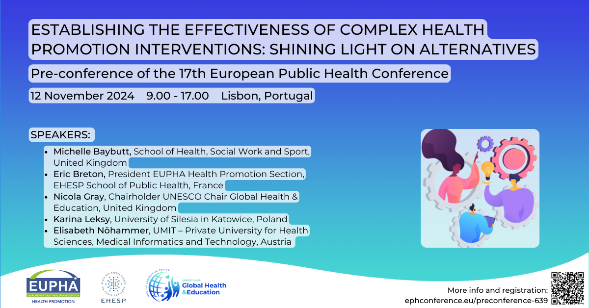Establishing the effectiveness of complex health promotion interventions : Shining light on alternatives – Préconférence le 12 novembre 2024