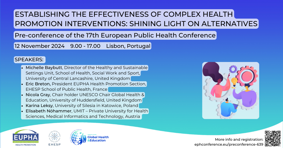 Establishing the effectiveness of complex health promotion interventions: Shining light on alternatives  – 12 November 2024